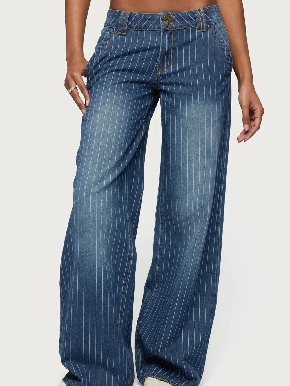 Edikted Tall Cory Striped Low Rise Baggy Jeans Size Small - Picture 2 of 9